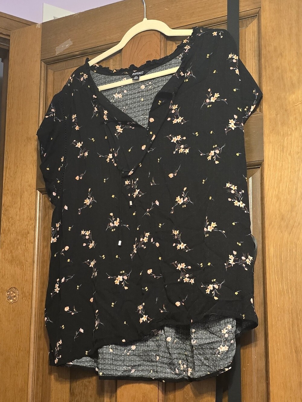 Black Floral V-Neck Women's Top